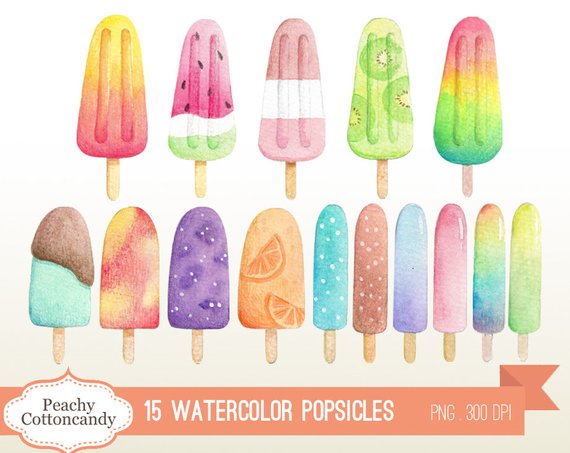 570x453 Buy 2 Get 1 Free Watercolor Popsicle Clip Art Ice Pop Ice Etsy - Watercolor Popsicle