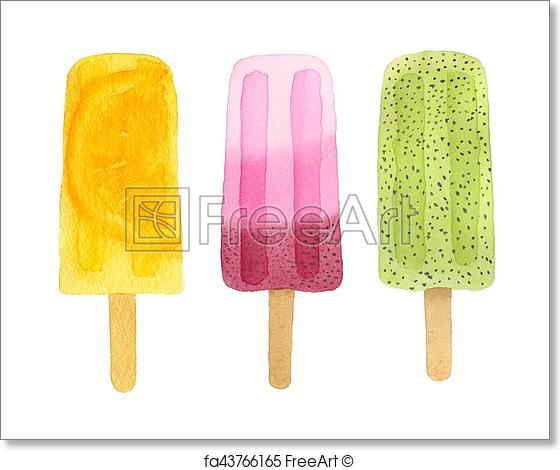 560x470 Free Art Print Of Three Watercolor Fruit Popsicle. Three - Watercolor Popsicle