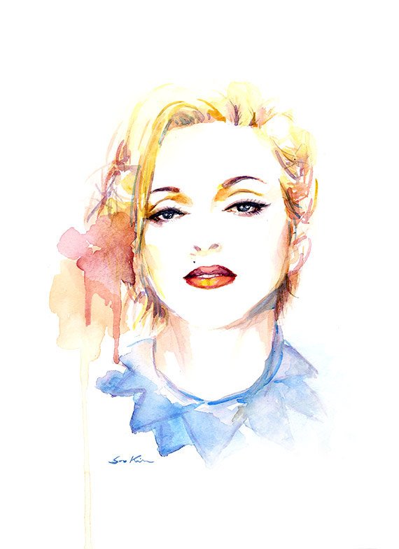 570x784 Madonna Pop Icon Watercolor Portrait Painting Print Vogue Etsy - Watercolor Portrait