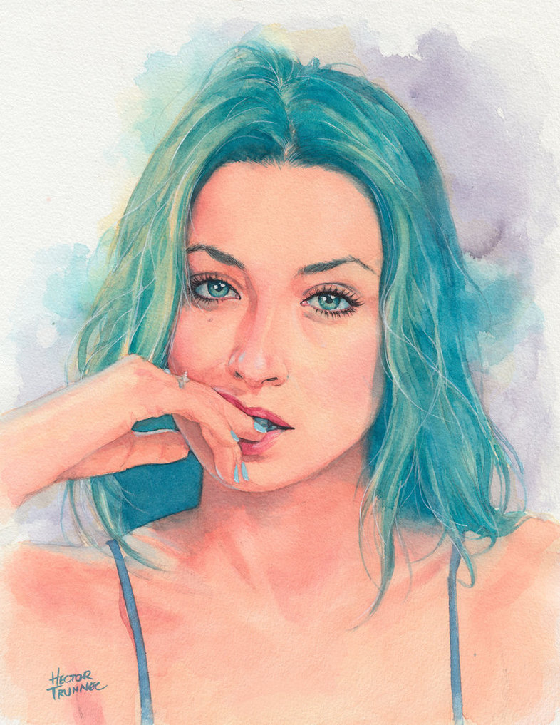 786x1017 Bluehair Watercolor Portrait By Trunnec - Watercolor Portrait