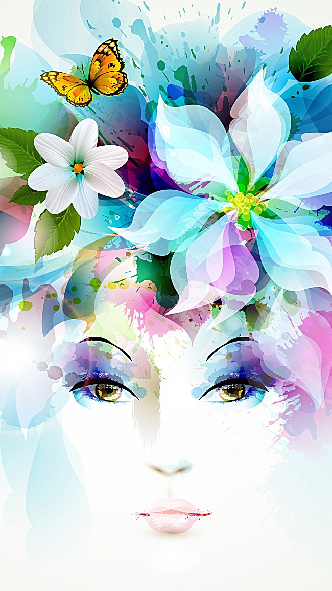 650x1155 Flowers Background H5 Girls Avatar, Flowers, Girls, Head Portrait - Watercolor Portrait Backgrounds