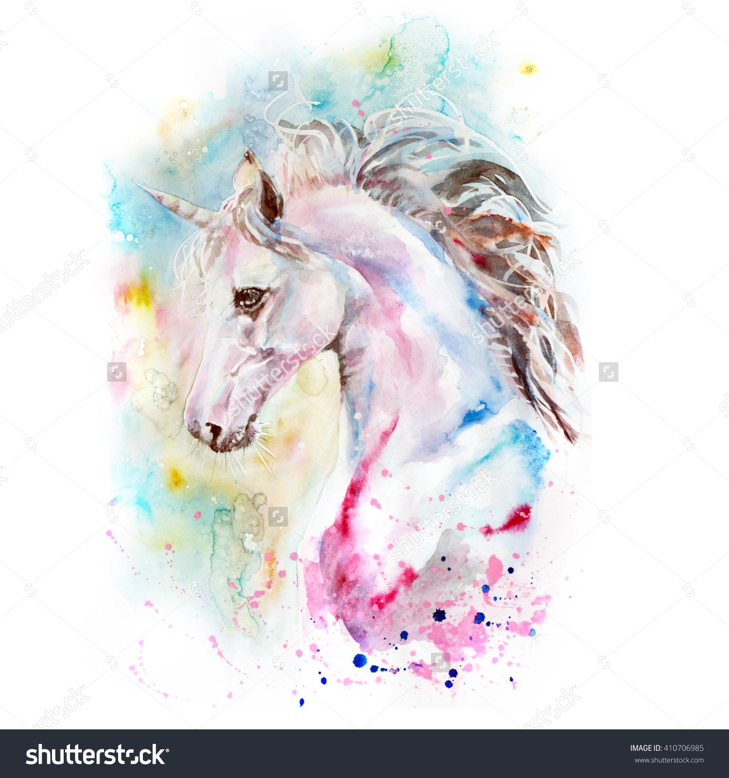 1500x1600 Watercolor Portrait Of Pink And Blue Unicorn On The Colorful - Watercolor Portrait Backgrounds