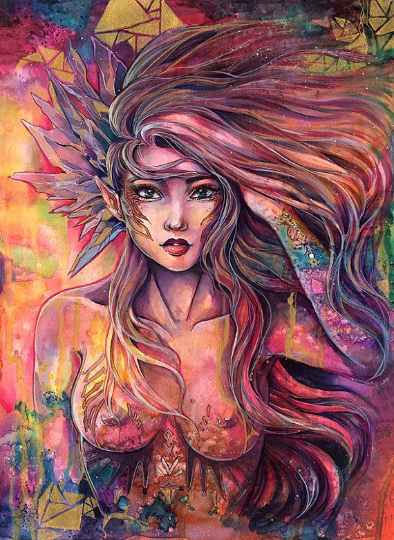 570x781 Print Fantasy Art Woman Portrait Crystal Warrior Warrior - Watercolor Portraits Of Women