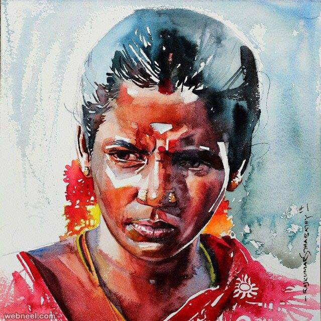 639x639 Indian Watercolor Painting By Sthabathy 8 - Watercolor Portraits Of Women