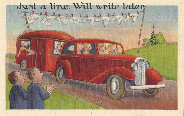 705x446 Vintage Trailer Humor Postcards, From Fishing - Watercolor Postcards Trailer