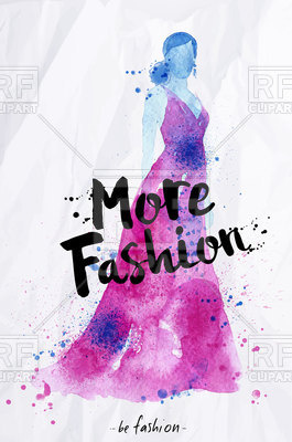 265x400 Watercolor Poster With Beautiful Woman In Pink Dress, More Fashion - Watercolor Poster