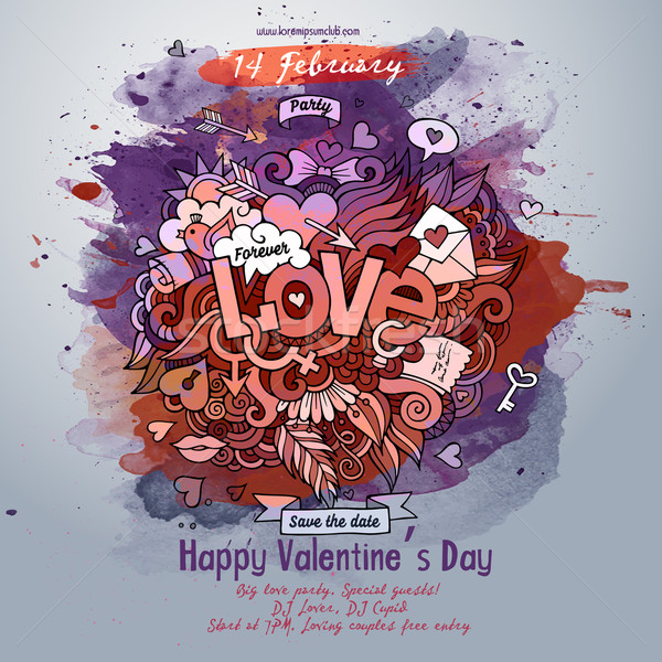 600x600 Vector Love Doodles Watercolor Poster Design Vector Illustration - Watercolor Poster Design