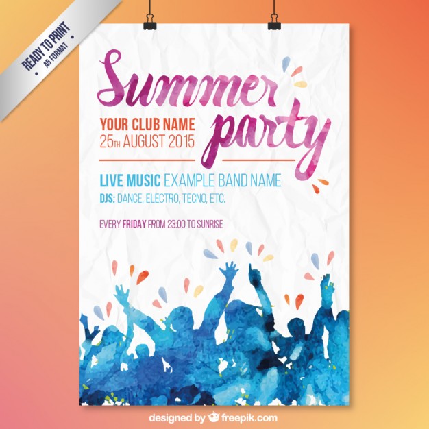 626x626 Watercolor Summer Party Poster Vector Free Download - Watercolor Poster Design
