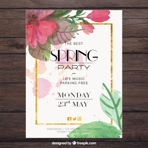 626x626 Beautiful Watercolor Spring Party Poster Vector Free Download - Watercolor Poster Design