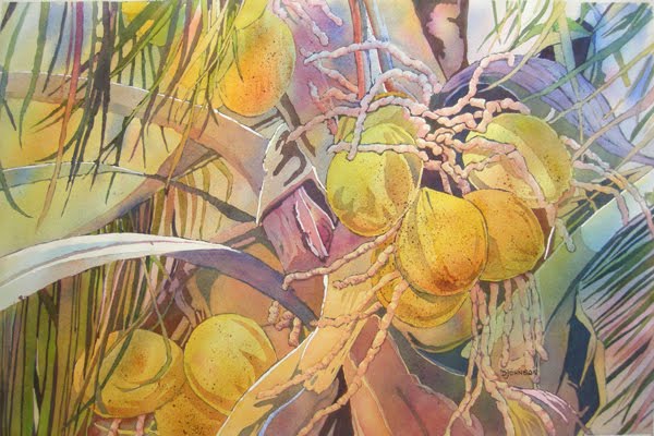 600x400 Coconuts In Watercolor Debbie Waldorf Johnson - Watercolor Pouring Technique