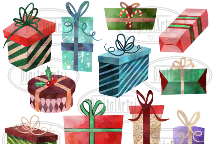 720x479 Free Watercolor Christmas Gifts Clipart By Thehungryjpeg - Watercolor Presents