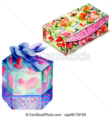 450x470 Holiday Gift Boxes Set In A Watercolor Style Isolated. Holiday - Watercolor Presents