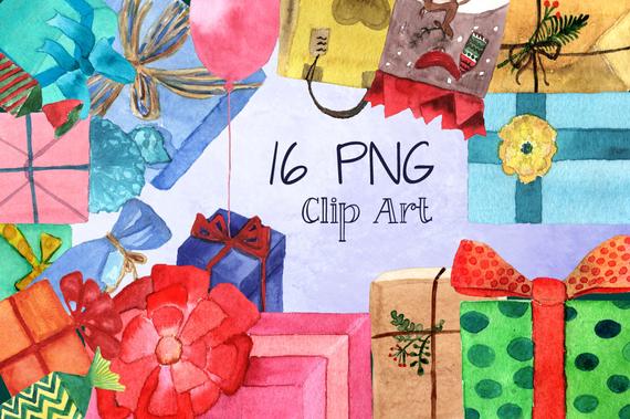 570x379 16 Png Watercolor Presents Clip Art Etsy - Watercolor Presents