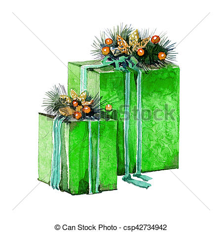 450x470 Watercolor Christmas Presents In Boxes On A White Background. - Watercolor Presents