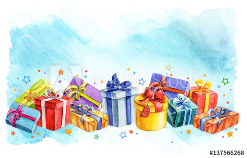 500x320 Holiday Presents Gift Boxes Watercolor Illustration. - Watercolor Presents
