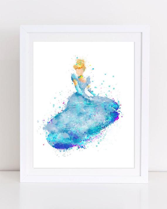 570x713 Cinderella Watercolor Poster Princess Poster Disney Princess Etsy - Watercolor Princess