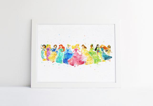 642x447 Disney Princess Collection Disney Watercolor Nursery Princess Etsy - Watercolor Princess