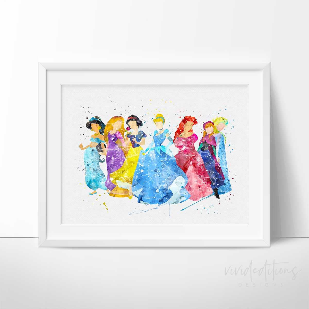 1200x1200 Disney Princesses Nursery Art Print Wall Decor - Watercolor Princess