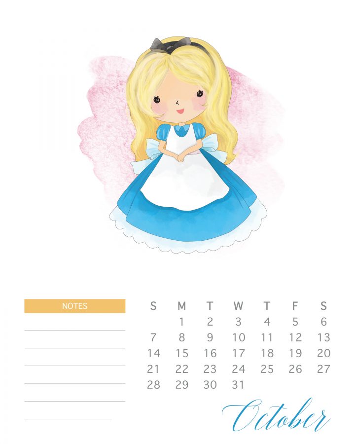 720x900 Free Printable Watercolor Princess Calendar The Cottage Market - Watercolor Princess