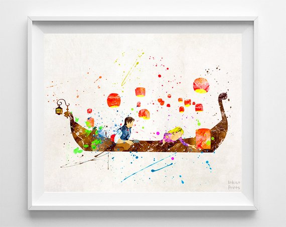 570x452 Rapunzel And Flynn, Tangled Print, Disney, Watercolor, Princess - Watercolor Princess