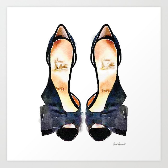 700x700 Black Bow Shoes - Watercolor Print Shoes