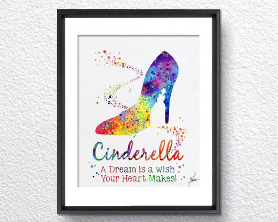 570x456 Cinderella Princess Shoe Inspired Watercolor Print Wall Decor Home - Watercolor Print Shoes