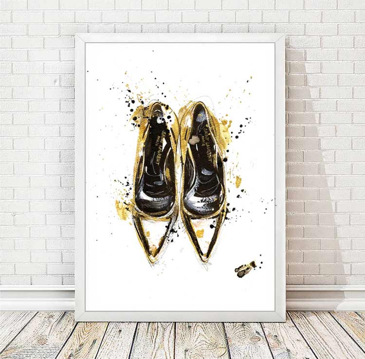 750x738 Fashion Illustration Print Shoes Poster Watercolor Fashion Ysl Etsy - Watercolor Print Shoes