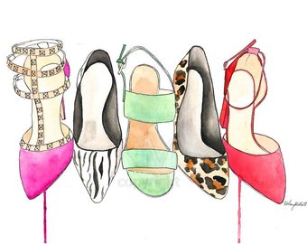 340x270 Fashion Illustration Watercolor Painting Print - Watercolor Print Shoes
