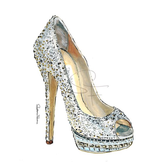 570x570 Watercolor Shoe Print Sparkly High Heel - Watercolor Print Shoes