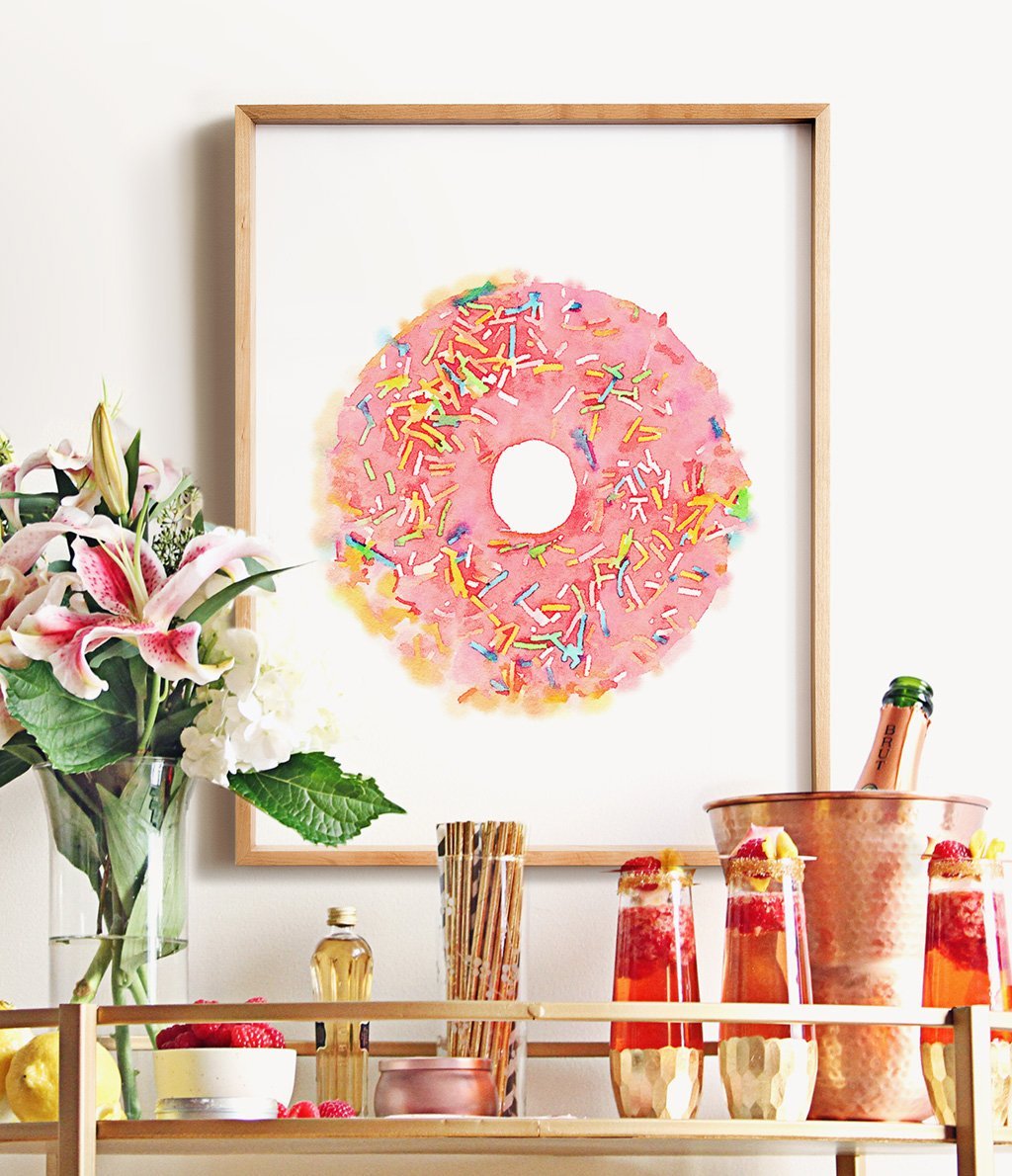 1024x1190 Pink Donut Watercolor Print - Watercolor Prints