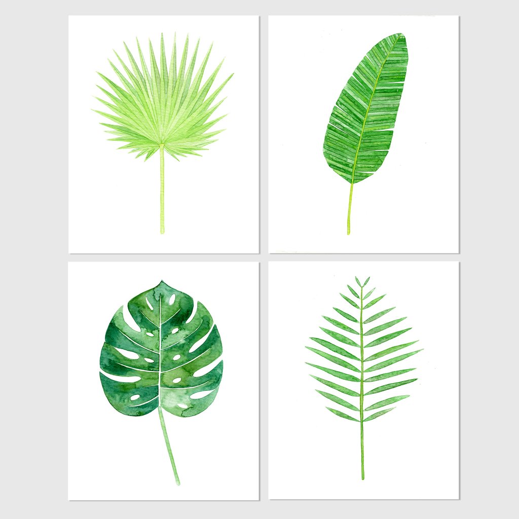 1024x1024 Set Of 4 Tropical Leaf Botanical Watercolor Prints Carly Rae Studio - Watercolor Prints