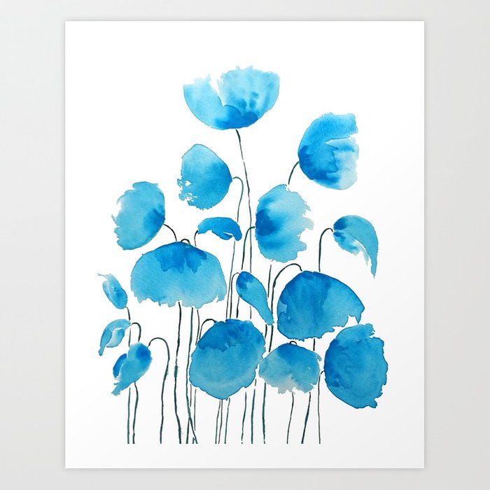 700x700 Blue Poppy Field Watercolor Art Print By Colorandcolor Society6 - Watercolor Prints