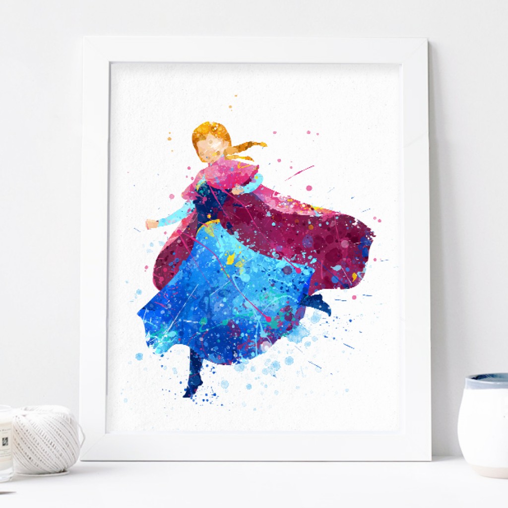 1024x1024 Anna Print, Frozen Disney Watercolor Nursery Wall Decor, Disney - Watercolor Prints