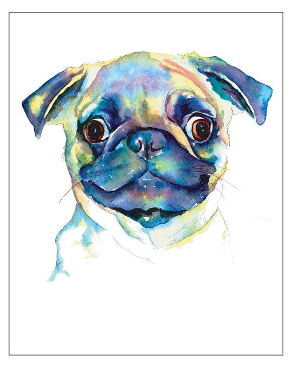 570x738 Pug Fine Art Pet Portrait Print Watercolor Painting Fawn Pug - Watercolor Pug