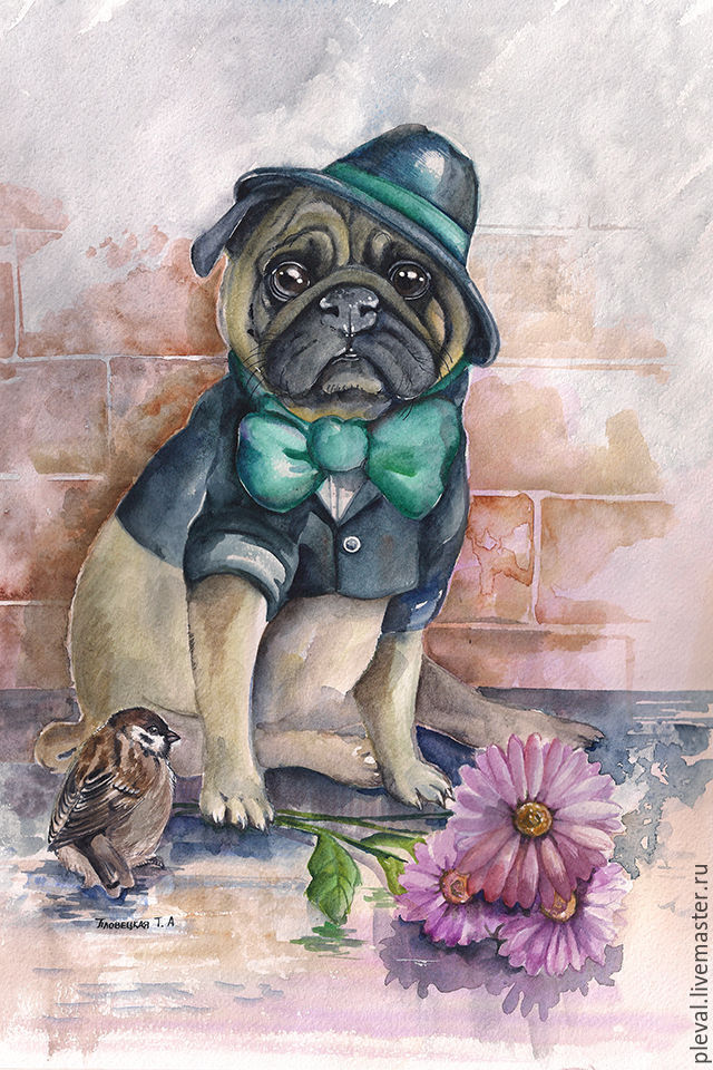 640x960 Painting Watercolor Dog Pug - Watercolor Pug