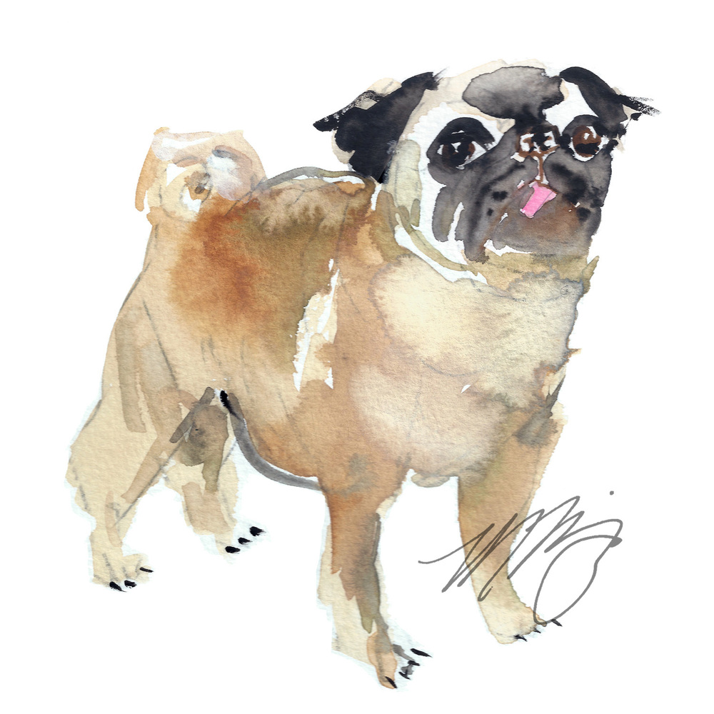 1000x1000 Pug Life Fine Art Print Marnani Design Studio - Watercolor Pug