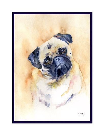 408x528 Pug Watercolor Note Cards - Watercolor Pug