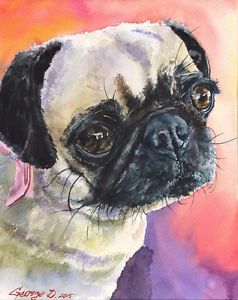 238x300 Pug Cute Watercolor Print Of The Original Watercolor Painting - Watercolor Pug