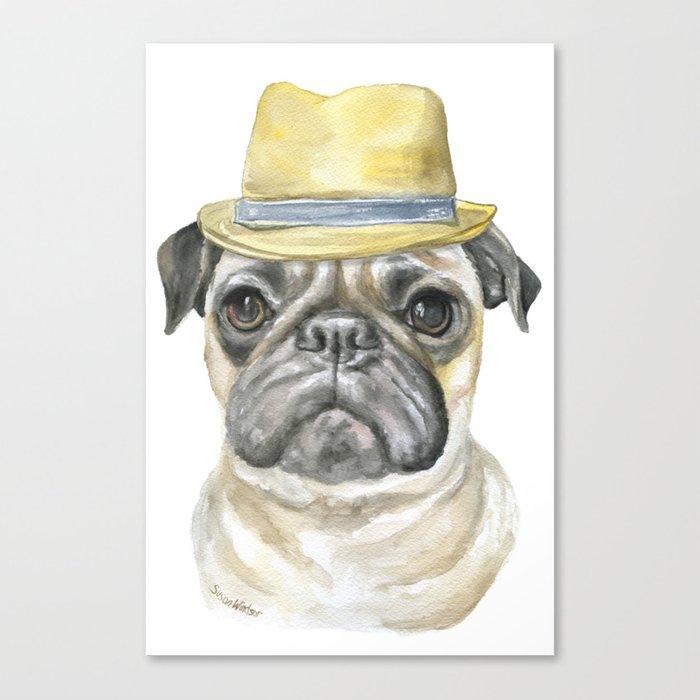 700x700 Pug With Fedora Hat Watercolor Canvas Print By Susanwindsor Society6 - Watercolor Pug