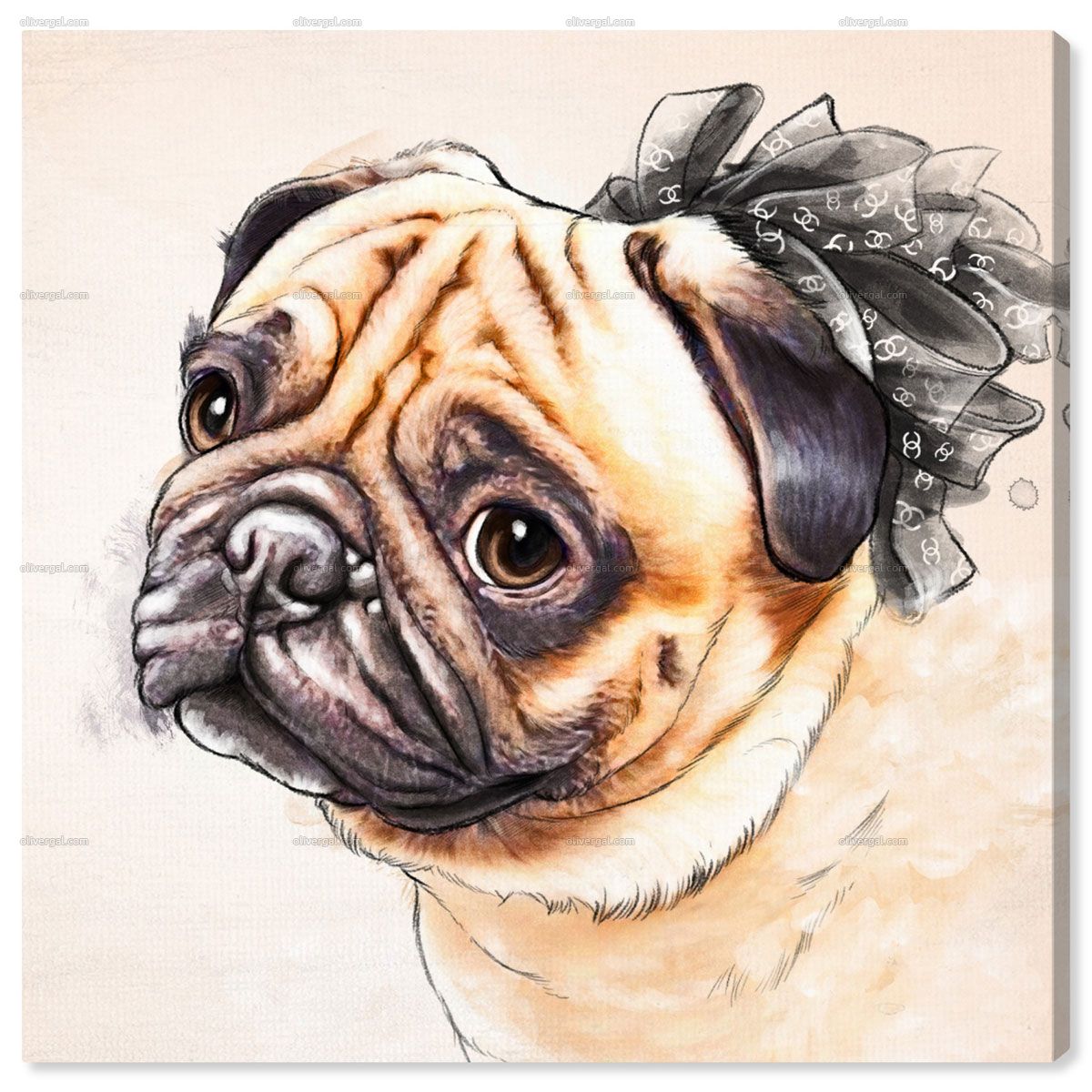 1200x1200 Watercolor Pug Wall Art Artwork Pets Dog Art Oliver Gal - Watercolor Pug