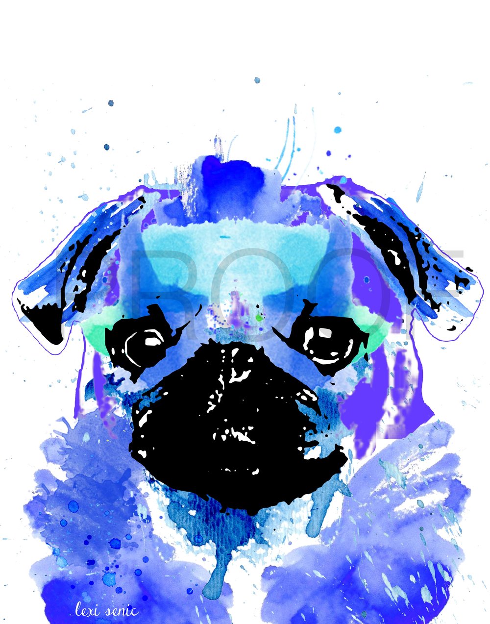 1000x1273 Pug Watercolor Dog Portrait Bleu Free In The Lines - Watercolor Pug