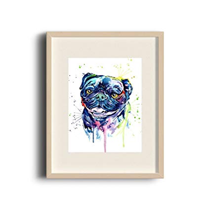 425x425 Wintefei Watercolor Pug Geometric Dog Head Art Print - Watercolor Pug
