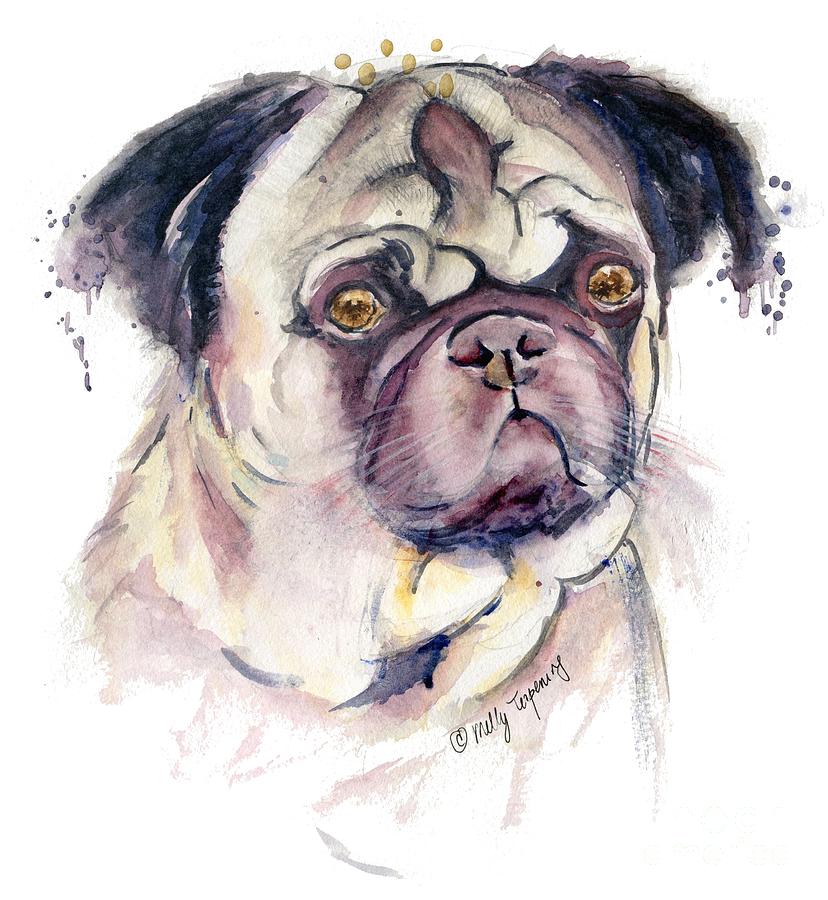 828x900 Mr Thinker Pug Watercolor Painting By Melly Terpening - Watercolor Pug