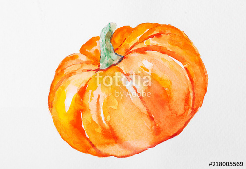 500x344 Hand Painted Watercolor Pumpkin For Halloween And Fall. Isolated - Watercolor Pumpkin