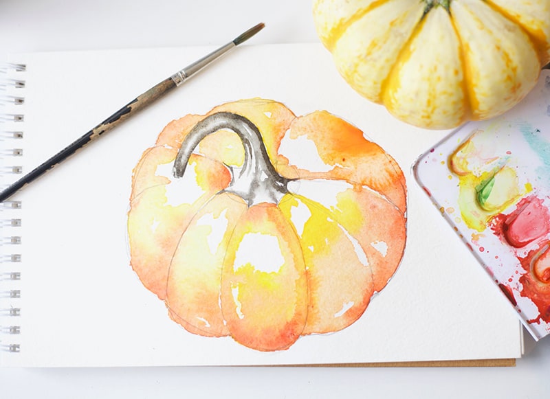 800x581 How To Paint A Pumpkin Watercolor Tutorial Pretty Prudent - Watercolor Pumpkin