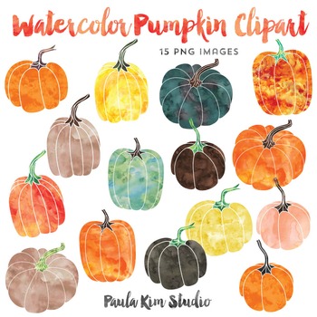 350x350 Pumpkin Clipart, Watercolor By Paula Kim Studio Tpt - Watercolor Pumpkin