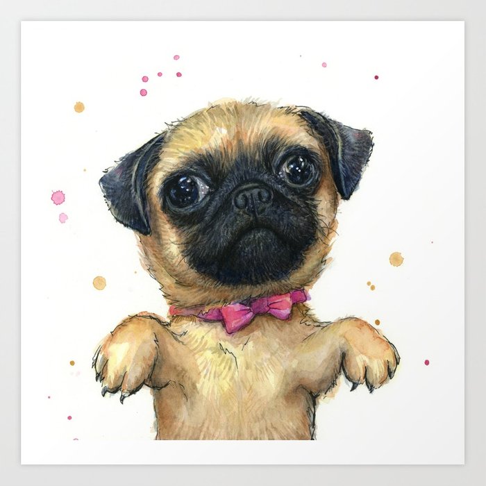 700x700 Cute Pug Puppy Dog Watercolor Painting Art Print By Olechka Society6 - Watercolor Puppy