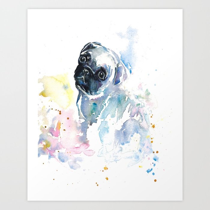 700x700 Pug Puppy In Splashy Watercolor Art Print By Handandheartdesigns - Watercolor Puppy