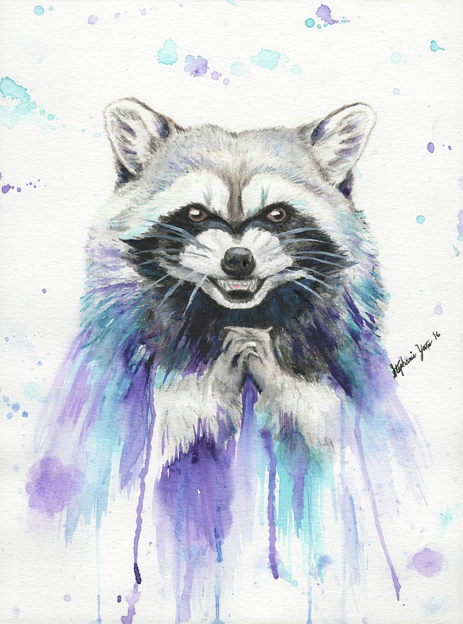 667x900 Mischievous Raccoon Painting By Stephanie Yates - Watercolor Raccoon