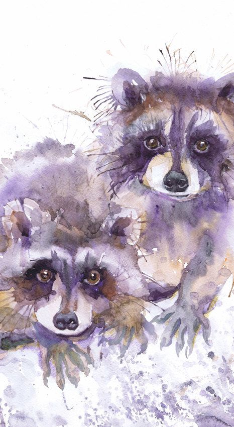 466x850 Raccoon Art Animals Watercolor Painting Woodland Artwork Nursery - Watercolor Raccoon